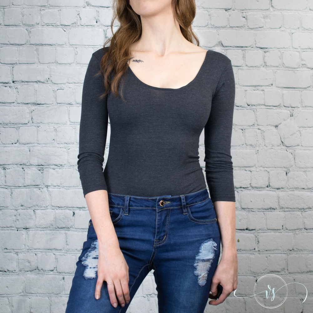 Last one❗Charcoal 3/4 Sleeve Body Suit - Picture 4 of 5